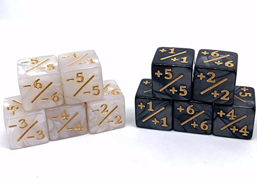 Dice4friends DIC37234 - Würfelset Pearl D6: Counterdice +/- 5 Black/Gold + 5 White/Gold (10) von Dice4friends