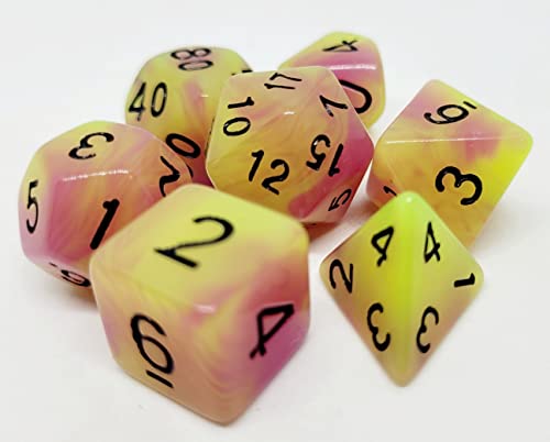 Dice4friends DIC37323 Würfelset Glowing: Passion (Yellow/Purple) (7) von Dice4friends