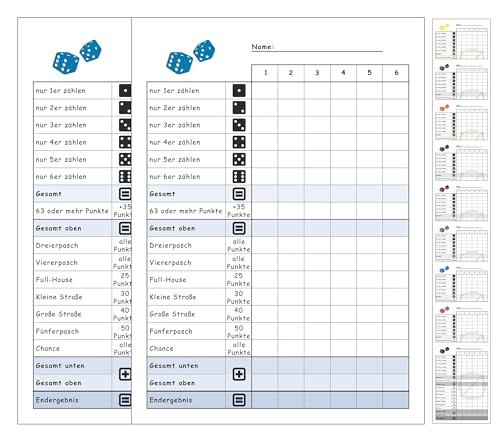 DiceCupFlex Würfelspiel Block Din A6 mit 50 Seiten Würfelblock, Spielblock, Ersatzblock Design (2 Stück Blau) von DiceCupFlex