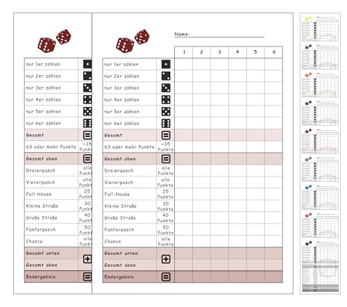 DiceCupFlex Würfelspiel Block Din A6 mit 50 Seiten Würfelblock, Spielblock, Ersatzblock Design (2 Stück Dunkelrot) von DiceCupFlex