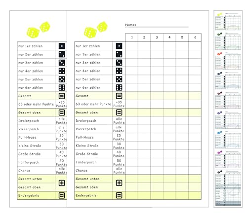 DiceCupFlex Würfelspiel Block Din A6 mit 50 Seiten Würfelblock, Spielblock, Ersatzblock Design (2 Stück Gelb) von DiceCupFlex