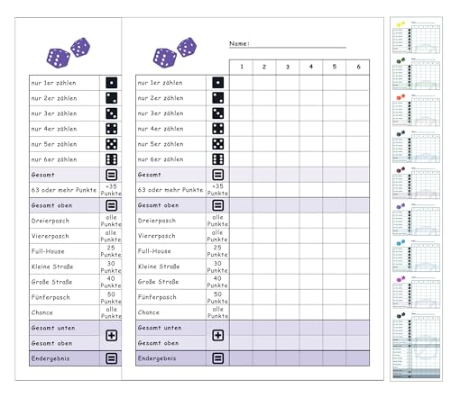 DiceCupFlex Würfelspiel Block Din A6 mit 50 Seiten Würfelblock, Spielblock, Ersatzblock Design (2 Stück Lila) von DiceCupFlex