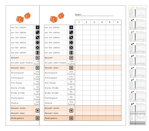 DiceCupFlex Würfelspiel Block Din A6 mit 50 Seiten Würfelblock, Spielblock, Ersatzblock Design (2 Stück Orange) von DiceCupFlex