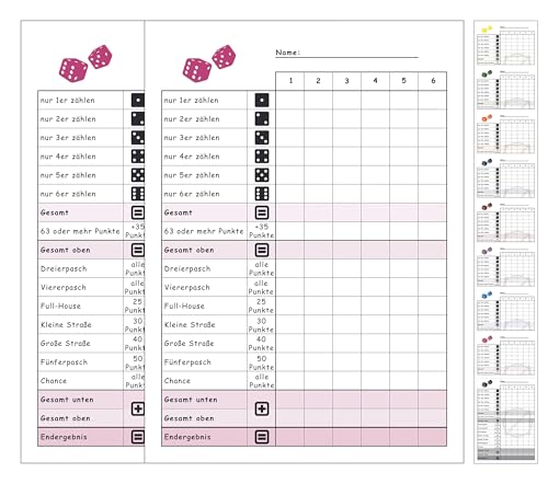 DiceCupFlex Würfelspiel Block Din A6 mit 50 Seiten Würfelblock, Spielblock, Ersatzblock Design (2 Stück Pink) von DiceCupFlex