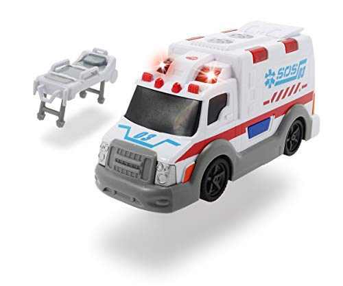 DICKIE 203302004 Toys Krankenwagen, Rettungswagen, Spielzeugauto mit Trage, Heckklappe zum Öffnen, Licht & Sound, inkl. Batterien, 15 cm, ab 3 Jahren, Weiß von Dickie Toys