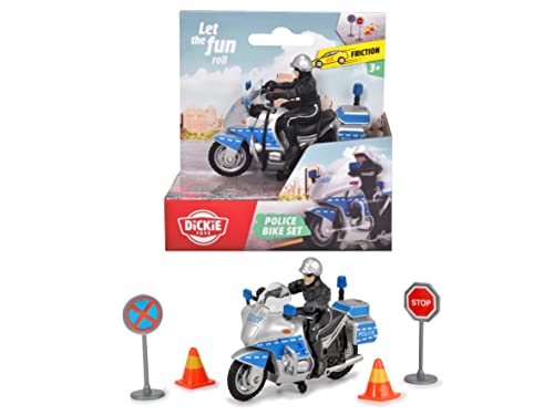 Dickey Toys 203341029038 - Polizei auf Motorcyckel - Einschließlich 2 Verkehrszeichen und 2 Kegel, 10 cm, Ab 3 Jahren von Dickie Toys