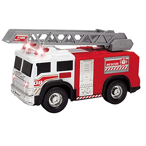 Dickie 203306005 Rettungsspielzeug LKW mit Lichtern und Geräuschen | Freilauf Feuerwehrauto Spielzeug mit ausziehbarer Leiter | ab 3 Jahren, rot von Dickie Toys