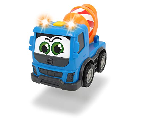 Dickie 203811006 Toys Happy Volvo FMX, Baufahrzeuge für Kleinkinder, Kipper, Zementmixer oder Container Truck, Licht & Sound, inkl. Batterien, Spielauto für Kinder ab 1 Jahr, 3-fach sortiert, 13 cm von Dickie Toys