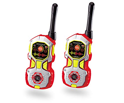 Dickie Toys 201118194 Walkie Talkie in Feuerwehroptik, Feuerwehr, flexible Antenne, 2 Funkgeräte pro Set, 18 cm groß, Reichweite bis zu 80 m, Frequenz: 40 MHz, inkl. Batterien, rot/silber, ab 4 Jahren von Dickie Toys