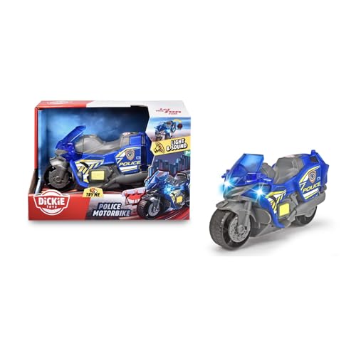 Dickie Toys – Polizei Motorrad – Spielzeug Motorrad für Kinder ab 3 Jahren, mit Licht- und Soundeffekte, Freilauf, ausklappbares Warnschild, 15 cm lang, 203302031, Mehrfarbig von Dickie Toys