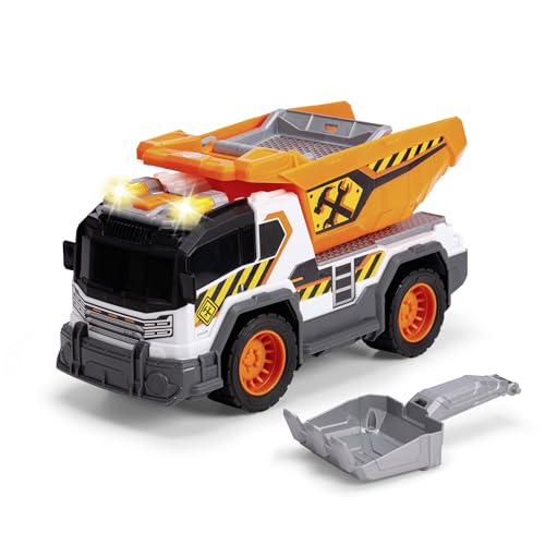 Dickie Toys - Dump Truck (30 cm) - großer Kipplaster ab 3 Jahre mit Schaufel und Sieb für den Sandkasten - Spielzeug-Auto für Kinder mit Licht & Sound, inkl. Batterien von Dickie Toys