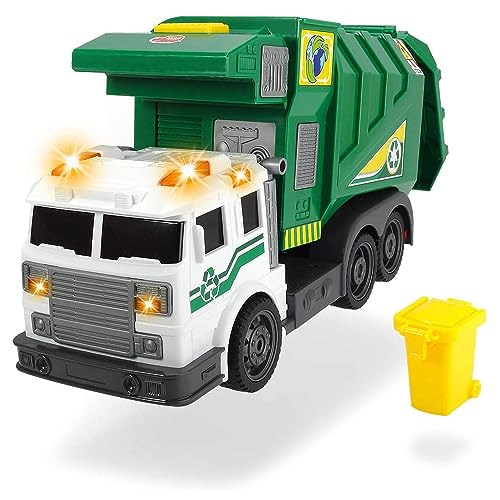 Dickie 203308378 Toys City Cleaner, Straßenfahrzeug, Straßenreinigung, Müllauto, batteriebetriebener Lift für Mülltonne, Heckklappe zum Öffnen, Kippfunktion, inkl. Batterien, 39 cm, grün, ab 3 Jahren von Dickie Toys