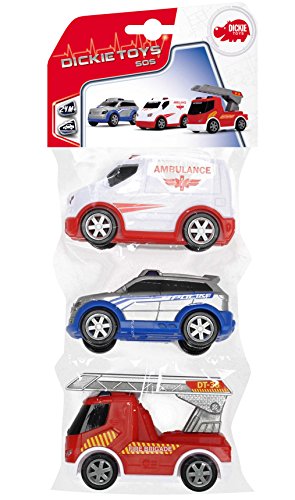 Dickie Toys 203341014 - Rescue Team, Set mit Feuerwehr-, Notarzt- und Polizeiauto, 10 cm von Dickie Toys