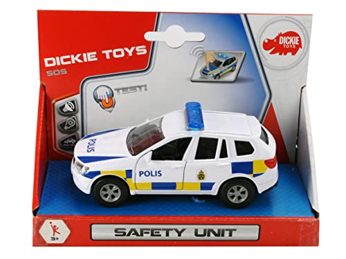 Dickie Toys 203712011DNS Schwedisches Polizeiauto mit Licht, Audio und Öffnbare Seitentüren - 1:36, 12 cm, Ab 3 Jahren, Batterien enthalten von Dickie Toys