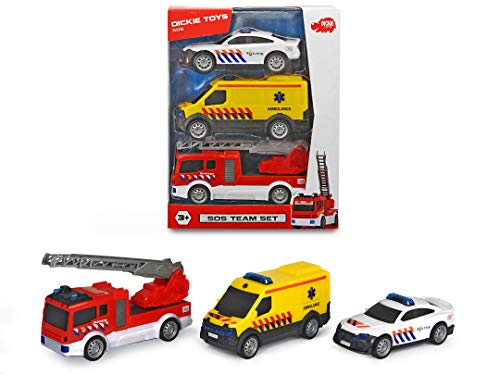 Dickie Toys - SOS Team Set Niederlande, Spielzeugauto mit Freilauf, Polizeiauto, Krankenwagen, Feuerwehrwagen, ab 3 Jahren von Dickie Toys