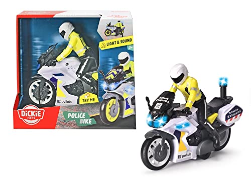 Dickie Toys Mossos Motorrad 17 cm mit Figur, Reibungsmechanismus, Licht und Klang, ab 3 Jahren (203712018SIE) von Dickie Toys