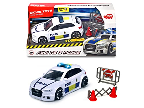 Dickie Toys 203713011033 - Audi RS3 Polizeiauto mit Reibungsmotor, Sound, Licht und Öffnbare Türen - 15 cm, Ab 3 Jahren, Batterien enthalten von Dickie Toys