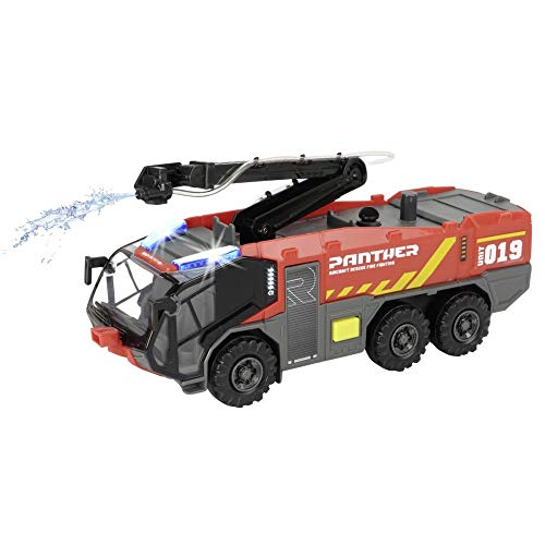 Dickie Toys Flughafenfeuerwehr von Rosenbauer, Panther, beweglicher Löscharm, Licht & Sound, inkl. Batterien, Wasserspritzfunktion, Freilauf von Dickie Toys