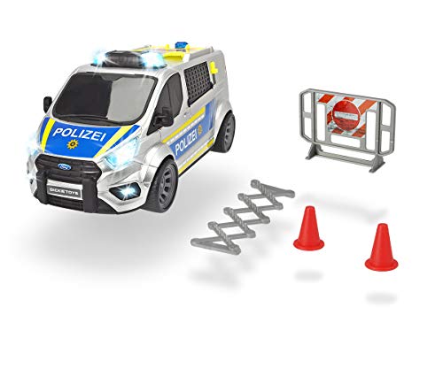 Dickie Toys 203715013 Ford Transit Polizei, Polizeibus, Polizeiwagen, Polizeiauto, Heckklappe und Seitentür zum Öffnen, Hintertür mit Federung, inkl. Zubehör, Licht & Sound, inkl. Batterien, 28 cm, ab 3 Jahren von Dickie Toys