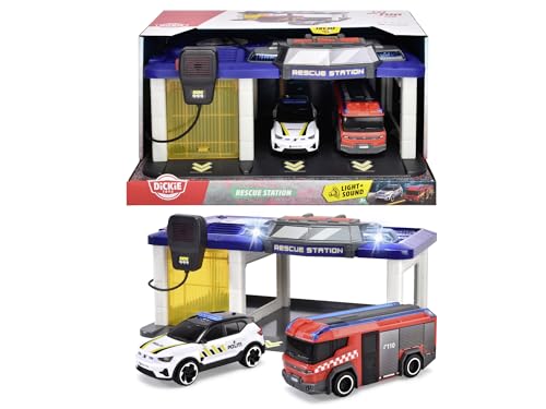 Dickie Toys 203716026007 - Norwegische Rettungsstation mit Polizeiauto und Feuerwehrauto - Rettungsstation mit Licht, Sound, Einschließlich Norwegischer Polizeiauto und Feuerwehrfahrzeug, 31 x 22 x 16 von Dickie Toys