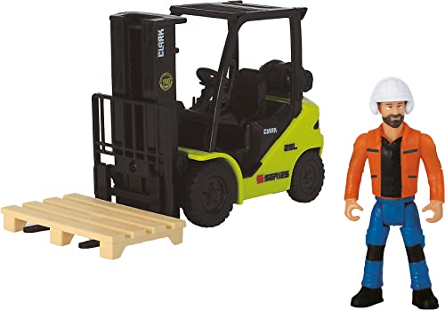 Dickie Toys - Gabelstapler für Kinder - (Clark S25 Forklift Set), bewegliches Spielzeug-Fahrzeug (16 cm) mit Figur und Palette, für Kinder ab 3 Jahren von Dickie Toys