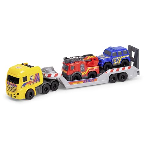 Dickie Toys - 3-in-1 Micro Rescue Truck (32 cm) - Daimler Truck mit Anhänger und 2 Mercedes-Benz Spielzeugautos (Polizeiauto und Feuerwehrauto), Auto-Spielzeug für Kinder ab 3 Jahre von Dickie Toys