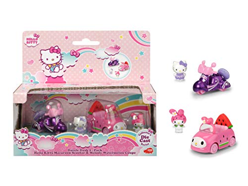 Dickie Toys 7/253242003 Hello Kitty Macaroon + Melody Watermelon, 2er Set, Fahrzeuge und Figuren aus Aluguss, Figuren herausnehmbar, Fahrzeuglänge: 6 cm, Figurgröße: 2,5 cm, ab 3 Jahren von Simba