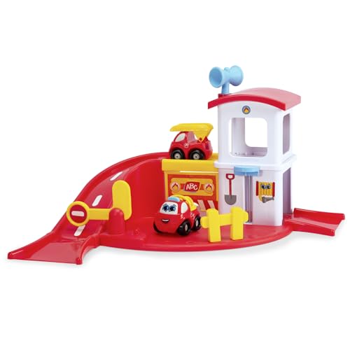 Dickie Toys ABC - Felix Fire Station (42x33 cm) - Feuerwehr-Set ab 1 Jahr mit Rampe, 2 Spielzeugautos & Funktionen, Auto-Spielzeug für Babys und Kinder ab 12 Monate von Dickie Toys