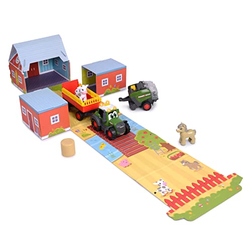 Dickie Toys - ABC Fendt Traktor - mit Anhänger, Heuballenpresse & Tieren (Diorama Set), Spielzeug-Trecker (30 cm) mit Licht & Sound - für Kinder ab 12 Monaten, 204118002ON1, Mehrfarbig von Dickie Toys