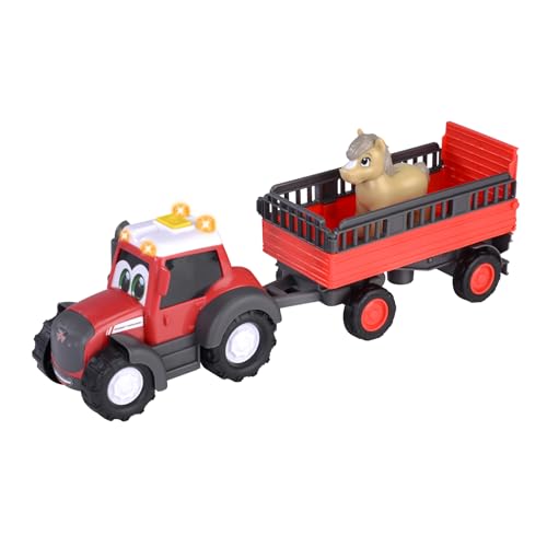 Dickie Toys ABC Massey Ferguson Traktor für Kinder ab 1 Jahr (30 cm) - Bauernhof-Trecker mit Tier-Anhänger & Pferd, Spielzeug zur Förderung der Motorik mit beweglichen Teilen, Licht und Sound von Dickie Toys