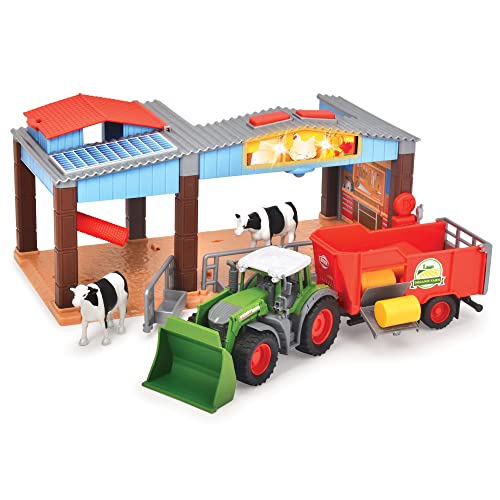 Dickie Toys - Bauernhof Station & Traktor – Bunte Farm Station mit Licht & Sound, Traktor, Anhänger & Kühe, für Kinder ab 3 Jahren, Mehrfarbig von Dickie Toys