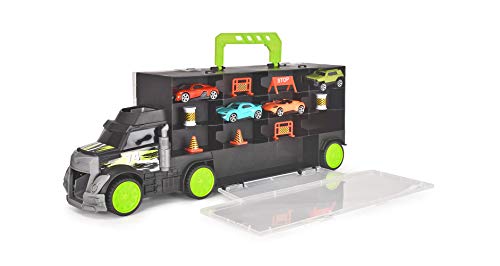 Dickie Toys Carry & Store Transporter, Sammelbox, Aufbewahrungsbox, Platz für 28 Spielzeugautos, 4 Ebenen, Tragegriff, Exitrampe durch Führerhaus, inkl. 4 Autos, 43 cm, für Kinder ab 3 Jahren, 203747008 von Dickie Toys