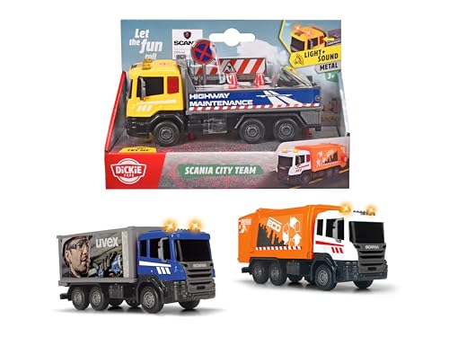 Dickie Toys - City Team, Müll-, Strassenbau-, Containerfahrzeug, Freilauf, Licht, Sound, 17 cm von Dickie Toys