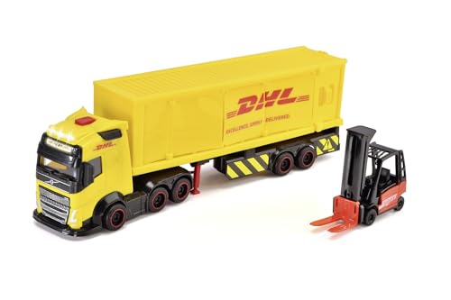 Dickie Toys - Volvo DHL Truck FH16 (35 cm) - Post- & Paket-Transporter für Kinder ab 3 Jahre, Spielzeugauto-Set mit Gabelstapler, Zubehör, Licht & Sound, inkl. Batterien von Dickie Toys