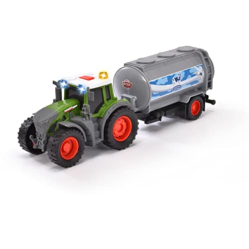 Dickie Toys - Fendt Traktor mit Milch-Anhänger (26 cm) - Spielzeug-Trecker mit Milchtank für Kinder ab 3 Jahren, Bauernhof-Fahrzeug mit Licht & Sound, 203734000ONL, Mehrfarbig von Dickie Toys