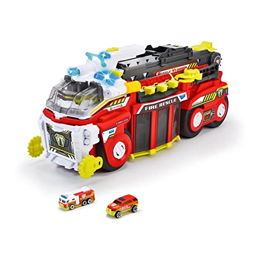 Dickie Toys Rescue Hybrids Feuerwehrauto groß (55 cm) - Rescue Hybrids Feuerwehrauto für Kinder mit Wasser-Spritzfunktion, ausziehbarer Leiter, Licht & Sound + 2 kleine FahrzeugeFire Tanker von Dickie Toys