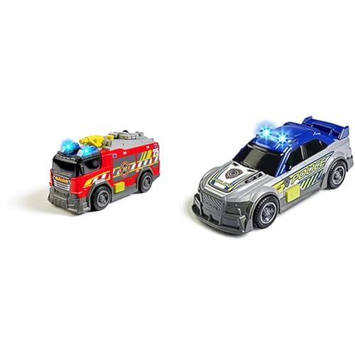 Dickie Toys – Feuerwehrauto – mit echter Wasserspritze, Sirene und Licht, Freilauf, 15 cm lang, Spielzeugauto für Kinder ab 3 Jahren & Police Car von Dickie Toys