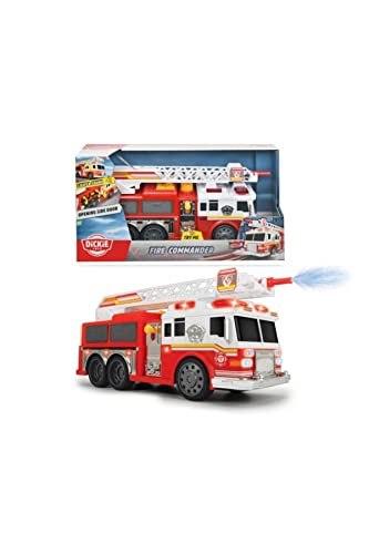 Dickie Toys Fire Commander, Feuerwehrauto, Feuerwehr, Feuerwehrtruck, mit Wasserspritzfunktion, Leiter, Licht & Sound, inkl. Batterien, 36 cm, ab 3 Jahren von Dickie Toys