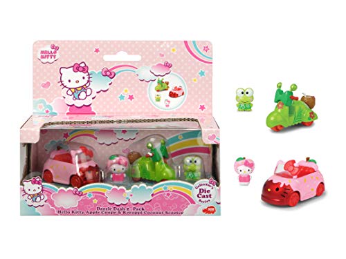 Dickie Toys Hello Kitty Apple + Keroppi Coconut, 2er Set, Fahrzeuge und Figuren aus Aluguss, Figuren herausnehmbar, Fahrzeuglänge: 6 cm, Figurgröße: 2,5 cm, ab 3 Jahren von Dickie Toys