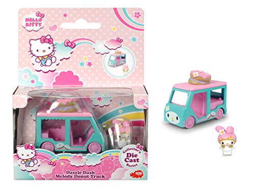 Dickie Toys Hello Kitty Dazzle Dash Melody Donut, Spielzeugauto mit herausnehmbarer Figur, Set aus Fahrzeug und Figur, Fahrzeuglänge: 6 cm, Figurgröße: 2,5 cm, ab 3 Jahren von Dickie Toys