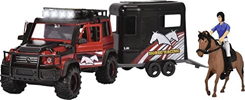 Dickie Toys - Horse Trailer Set (42 cm) - rot-schwarzer Spielzeug-Truck mit Pferdeanhänger, Pferd & Reiter - für Kinder ab 3 Jahren von Dickie Toys