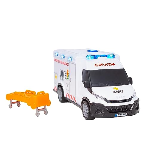 Dickie Toys - Ambulanz IVECO UME 18 cm, Krankenwagen Spielzeug, Licht und Ton, Rad mit Freilauf, mit Bahre, Spielzeugfahrzeug Jungen Mädchen ab 3 Jahren (203713014SI5) von Dickie Toys