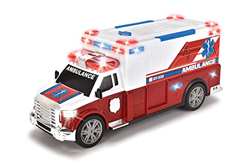 Dickie Toys Krankenwagen, Rettungsfahrzeug, Ambulanzwagen, Rettungsdienst, Spielzeugauto, Licht & Sound, Heckklappe zum Öffnen, Tragbahre, 33 cm, für Kinder ab 3 Jahren, 203308389, Mehrfarbig von Dickie Toys