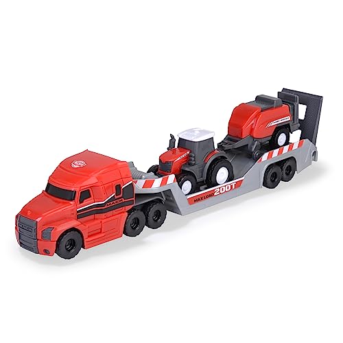 Dickie Toys - Massey Ferguson Bauernhof-Fahrzeuge - 3er-Set Spielzeugautos (LKW mit Auflieger, Traktor und Ballenpresse) für Kinder ab 3 Jahre, 32 cm von Dickie Toys