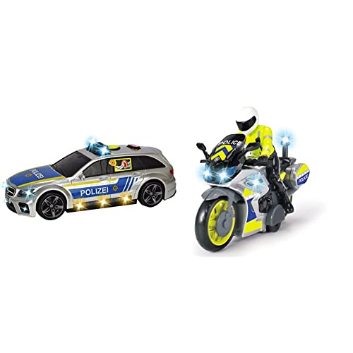 Dickie Toys - Mercedes-AMG E 43 – 30 cm großes Polizeiauto, motorisiert, ab 3 Jahre & Polizei Motorrad – Spielzeug Motorrad mit Polizisten-Figur, für Kinder ab 3 Jahren, 17 cm lang von Dickie Toys