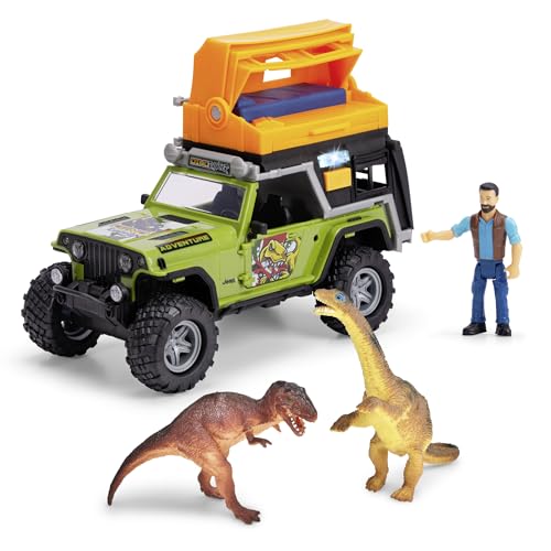 Dickie Toys - Dino-Camper Auto (23 cm) - Jeep Geländewagen mit Ranger & Dinosaurier-Figuren für Kinder ab 3 Jahre, Auto-Spielzeug mit Freilauf, Licht & Sound, inkl. Batterien von Dickie Toys