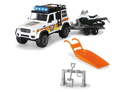 Dickie Toys Playlife-Winter Bergrettungsdienst Set, Mercedes Benz AMG Geländewagen, Yamaha Schneemobil, beweglicher Figur, Rettungsschlitten, Zubehör, Licht & Sound, 38 cm, ab 3 Jahren von Dickie Toys