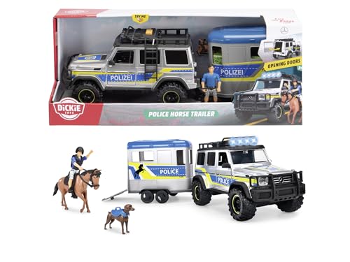 Dickie Toys - Police Horse Trailer (40 cm) - Mercedes-Benz G 500 4x4 Polizei-Auto mit Pferdeanhänger, Figur, Pferd & Hund, Spielzeug-Set für Kinder ab 3 Jahre inkl. Licht, Sound & Batterien von Dickie Toys