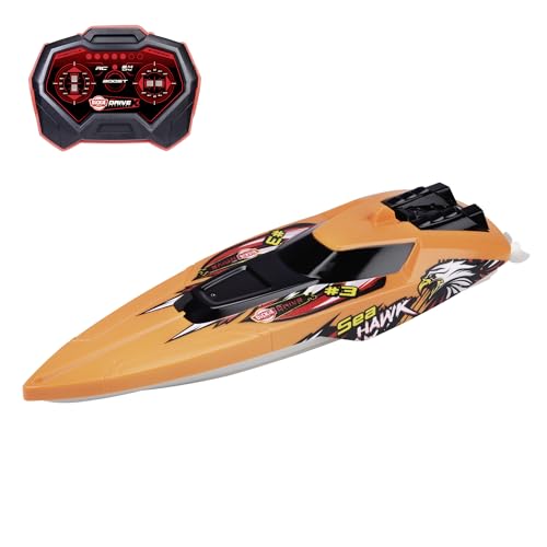 Dickie Toys - RC Boot Sea Hawk - ferngesteuertes Boot ab 6 Jahre für Pool oder See mit Schutzfunktion und Turbo-Boost, Spielzeug-Motorboot für Kinder mit 2,4 GHz Fernsteuerung, 33 cm, max. 4 km/h von Dickie Toys