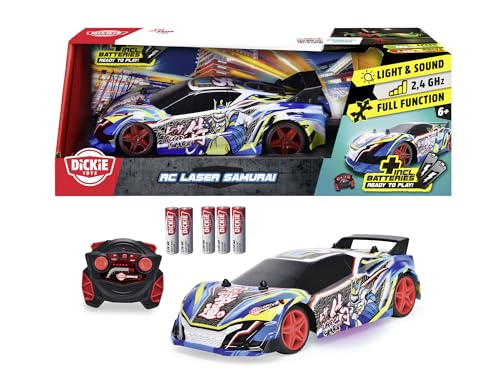 Dickie Toys - RC Auto Laser Samurai (22 cm) - ferngesteuertes Auto ab 6 Jahre mit Licht & Sounds, Remote Control Car für Kinder, 10 km/h, 2,4 GHz Fernbedienung, inkl. Batterien von Dickie Toys